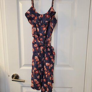 Dark Blue and Red print summer dress